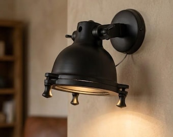 Aplique de pared de aluminio negro estilo francés hecho a mano – Lámpara de cristal esmerilado
