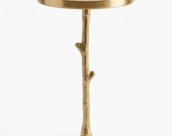 Mesita auxiliar artesanal hecha a mano con tallo de rosa – Mueble auxiliar de latón para bebidas