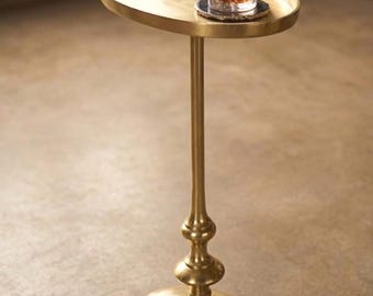 Vintage-Inspired Oval Side Table Handmade with Aluminum and Antique Brass