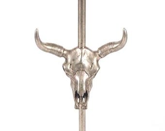 Handmade Nickel Bull Skull Side Table | Luxury Animal Accent Drink Table