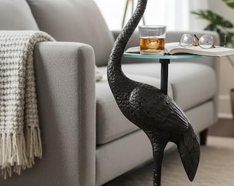 Handgefertigter Flamingo Aluminium-Beistelltisch, schwarzes Finish, Glasplatte