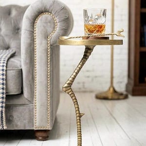 Handmade Aluminium Flamingo Side Table, Antique Brass Finish, Tropical Decor