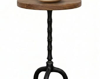 Mesa auxiliar de bambú negro hecha a mano con tablero de madera / Muebles de acento modernos