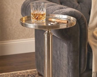 Mesa auxiliar redonda de acero al níquel y latón / Mesa auxiliar de lujo para bebidas