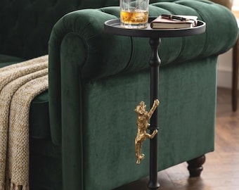 Mesa auxiliar para bebidas con forma de tigre negro hecha a mano / Muebles auxiliares de lujo con motivos de animales / Decoración artesanal en metal