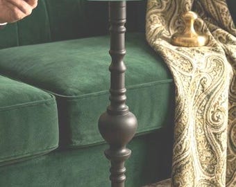 Mesa auxiliar francesa hecha a mano, color negro, con tapa de cristal transparente, mueble auxiliar moderno.