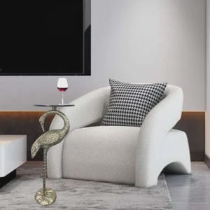 Handmade Cast Aluminum Flamingo Side Table: Black Glass, Silver Nickel Finish