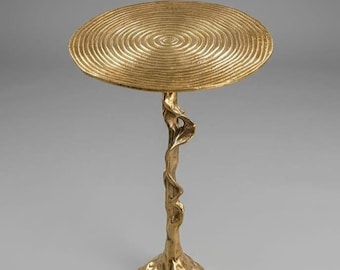 Mesa auxiliar artesanal Melt Wax – Mesa auxiliar escultural de latón para bebidas, mueble auxiliar de lujo