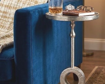 Mesa auxiliar con anillo de níquel hecha a mano / Mesa auxiliar de lujo para bebidas