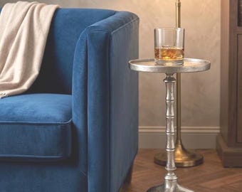 Mesita auxiliar de bambú niquelado hecha a mano / Mueble decorativo moderno