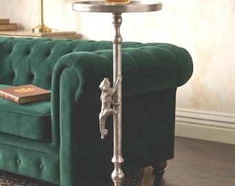 Mesa auxiliar para bebidas hecha a mano con diseño de tigre de níquel / Muebles de lujo con detalles de animales / Decoración artesanal en metal