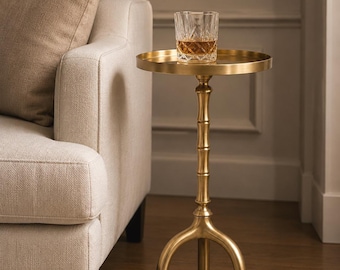 Handmade Antique Brass Bamboo Side Table | Modern Accent Furniture