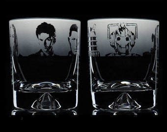 Dr Who Companions and Villains | Whisky Tumbler Glass | Engraved | Gift | Present