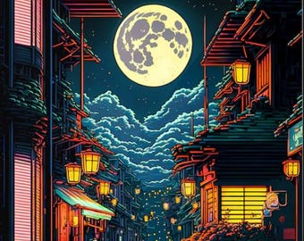 Village animé la nuit Poster