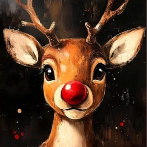 Cartaz de arte de parede de Natal para impressão de Rudolph, a rena do nariz vermelho