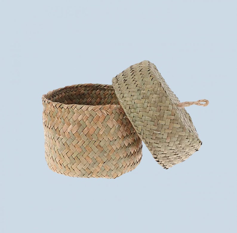 Round Seagrass Basket With Lidwicker Seagrass Storage Etsy