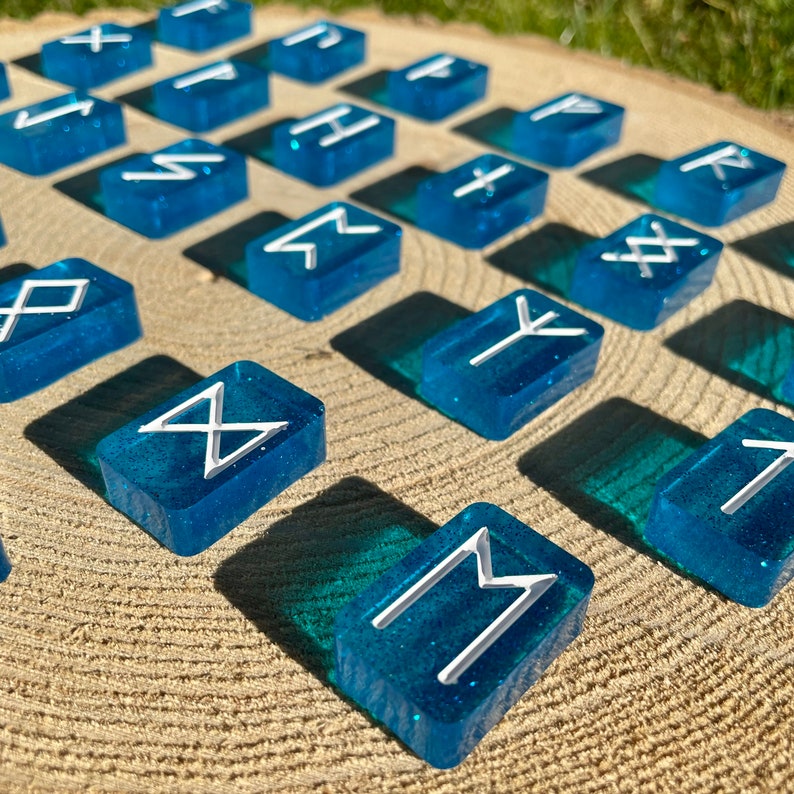 Blue Glitter Runes Set 25 Resin Runes - Etsy Canada