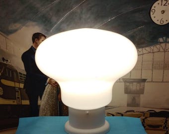 Duża mlecznobiała lampa grzybowa Murano lampa grzybowa typu Fotana, szkło epoki Arte, projekt Vintage, lata 70., szkło typu kręgle, białe