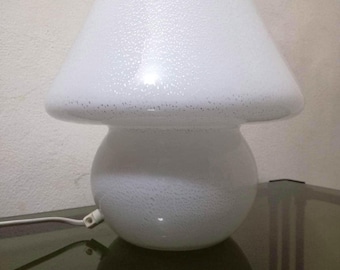 Lume autentico vetro di Murano bianco scaglie argento mushroom lamp genuine Italian glass silver dots made in Italy 1970s