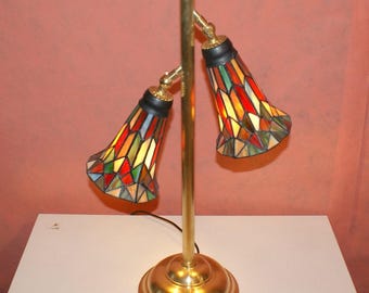 Lámpara de mesa Murano Mazzega de 2 luces con forma de hongo, de cristal Tiffany. Fabricada en Italia en la década de 1970. Latón.