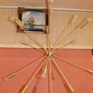 Nuevo Sputnik 17 LUCI diseño 50 60 Stilnovo arredoluce arteluce gauriche meulle style CHANDELIER 60'S Hermoso latón