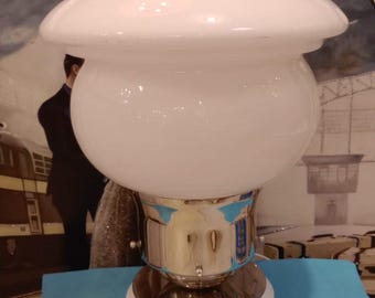 Duża lampa grzybowa w kolorze mleczno-białym, Murano, lampa grzybowa, typ Fotana, szkło epoki Arte, styl vintage, szkło typu kręgle, chrom, lata 70.
