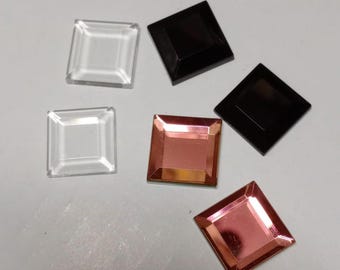 10 piezas de base cuadrada plana de cristal - Pavo real, transparente, azulejo de cristal de vidrio negro 106855 - 26x20 Ladrillo Peón raro