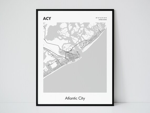 Atlantic City Map Atlantic City Printable Poster Atlantic - Etsy