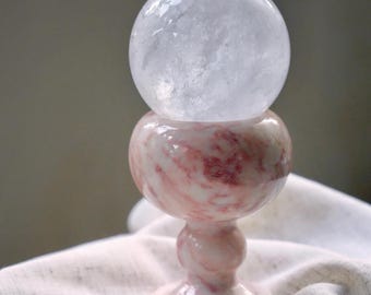 Pink Marble Crystal Sphere Stand | Natural Stone Gemstone Holder | Altar Decor Pedestal for Divination & Display