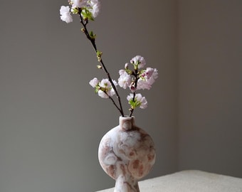 Natural Marble Vase — Sculptural Stone Bud Vase, Handcrafted Japandi Home Decor