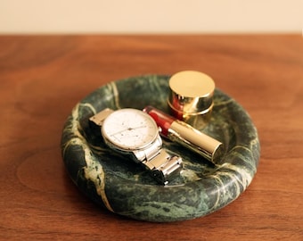 Round Marble Catchall Tray — Natural Stone Decorative Dish for Vanity, Jewelry and Candles