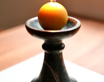 Marble Candle Holder — Black Stone Pedestal Incense Burner for Sticks & Cones, Wabi Sabi Altar Decor