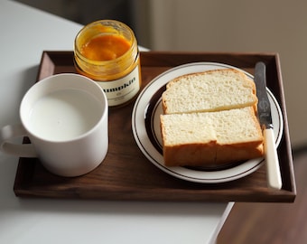 Handmade Walnut Serving Tray | Wooden Tea Tray with Redwood Joints | Japandi Valet Tray for Coffee Table & Decor
