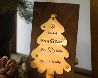 Personalized Christmas Ornament Plate | Custom Hand-Stamped Brass & Walnut Keepsake | First Christmas Together Gift