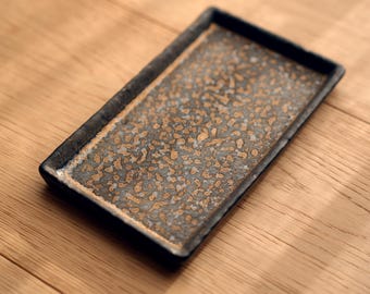 Japanese Wabi Sabi Ceramic Tray | Rectangular Ash Catcher Plate | Rustic Iron Glaze Trinket Dish Industrial Entryway Key Bowl Pottery Decor