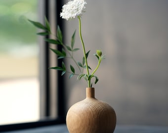 Jarrón de madera, decoración minimalista de roble, soporte para flores de un solo tallo, estación de propagación, accesorio de escritorio Japandi, regalo de inauguración de la casa