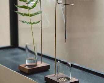 Suspension Incense Holder, Walnut Brass Burner, Minimalist Zen Decor
