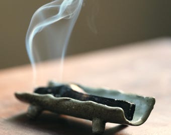 Ceramic Palo Santo Holder, Handmade Sage Green Incense Burner Tray