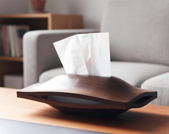 Sculptural Walnut Tissue Box Cover | Wooden Napkin Holder with Magnetic Lid | Japandi Home & Office Decor