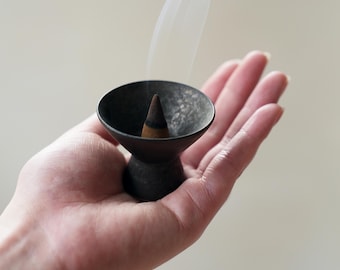 Wabi Sabi Ceramic Incense Cone Burner | Minimalist Japandi Decor | Rustic Stoneware Holder for Meditation Altar | Incense Bowl Gift