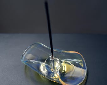 Aura Glass Incense Holder Set | Iridescent Palo Santo Burner | Minimalist Crystal Dish | Aesthetic Home Decor Gift