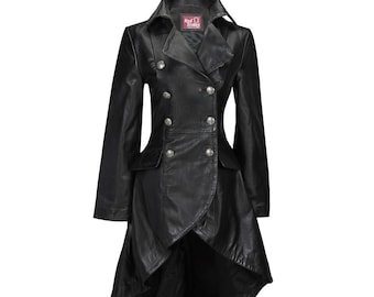 Real Leather Trench Coat Gift For Her Black Raincoat Womens Long Button-up  Trench Coat Steampunk Coat-Handmade Genuine Lambskin Leather Coat