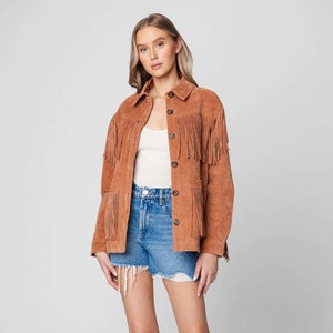 Women Suede Leather Jacket with Fringes Classical Tan Brown Fringe Real Suede Jacket / Fringed Jacket / Festival Jacket / Western Jacket