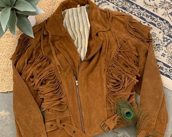 Women's Fringe Leather Jacket, Brown Suede Leather Jacket, Ladies Leather jacket, Fringe Jacket, Western Jacket/ Gift for her. Easter Gift