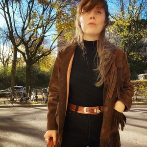 Women&#39;s Vintage Fringe Leather Jacket, Brown Suede Leather Jacket, Ladies Leather jacket, Fringe Jacket, Western Jacket- Gifts for her