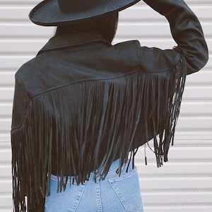 Women's Black 100% Genuine Pure Soft Suede leather Fringe Jacket, Midwest Western Style Fringe Jacket, Party Jacket, Christmas Gift For Her