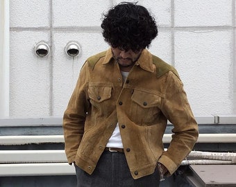 Chaqueta estilo camionero de ante auténtico para hombre: Camisa vaquera estilo western
