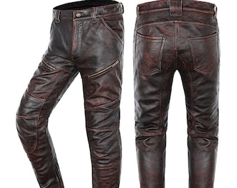 Vintage Brown Men Biker's Leather Trousers Genuine Natural Cowhide Slim  Fit Pant Motorcycle Pant Gift for Him