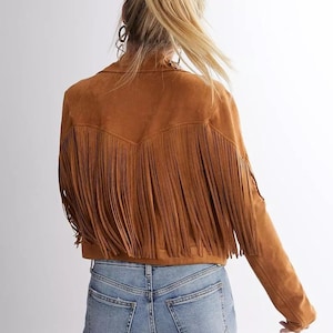 Women&#39;s Fringe Leather Jacket, Brown Suede Leather Jacket, Ladies Leather jacket, Fringe Jacket, Western Jacket/ Gift for her. Easter Gift