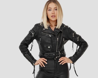 Lambskin Leather Biker Jacket: Women's Black Motorcycle Jacket